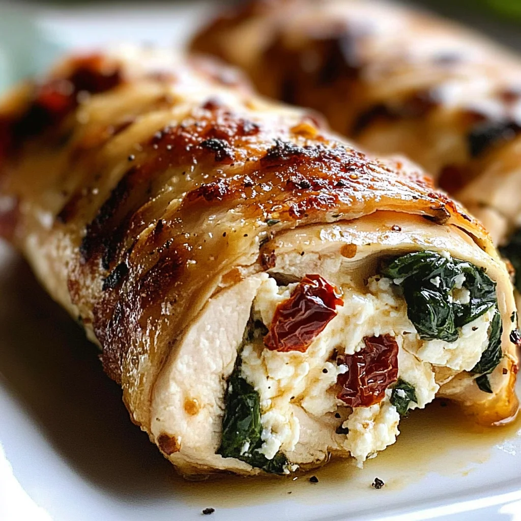 Rolled Up Chicken with Feta, Spinach, and Sun-Dried Tomatoes