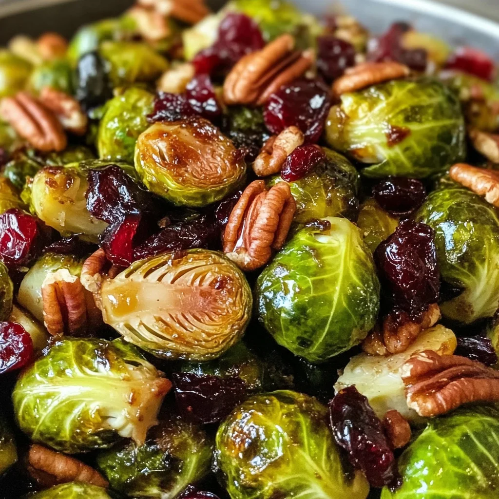 Balsamic Roasted Brussels Sprouts with Cranberries & Pecans