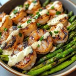 Grilled Shrimp Bowl with Asparagus & Creamy Garlic Sauce