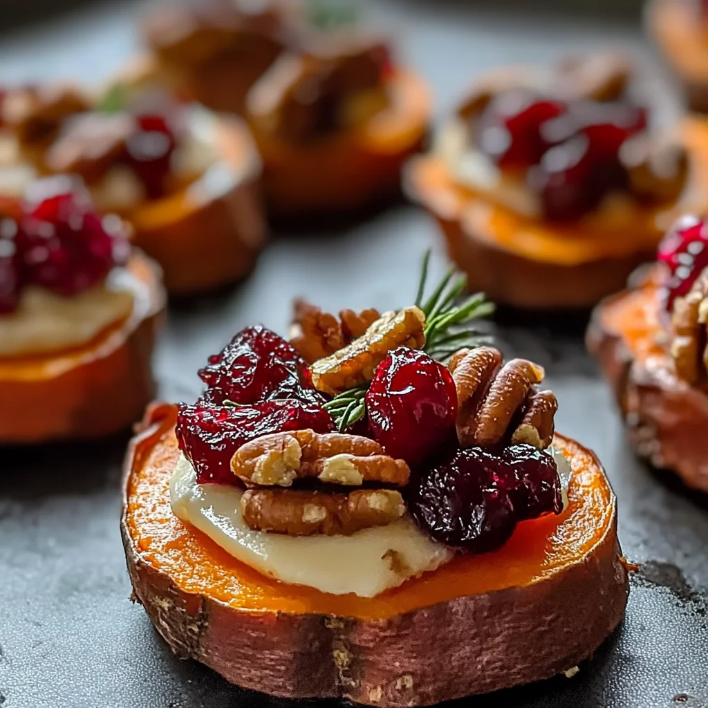 Sweet Potato Rounds with Brie, Cranberry & Pecans