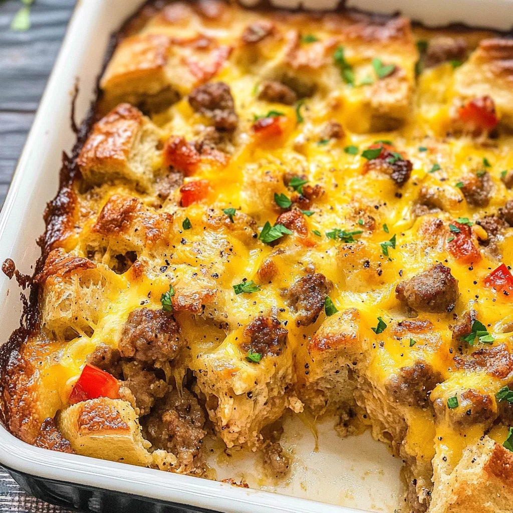 Bagel Breakfast Casserole with Sausage, Egg, and Cheese