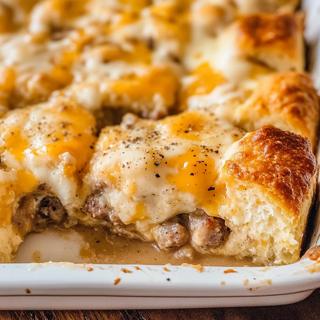 Biscuits and Gravy Breakfast Casserole