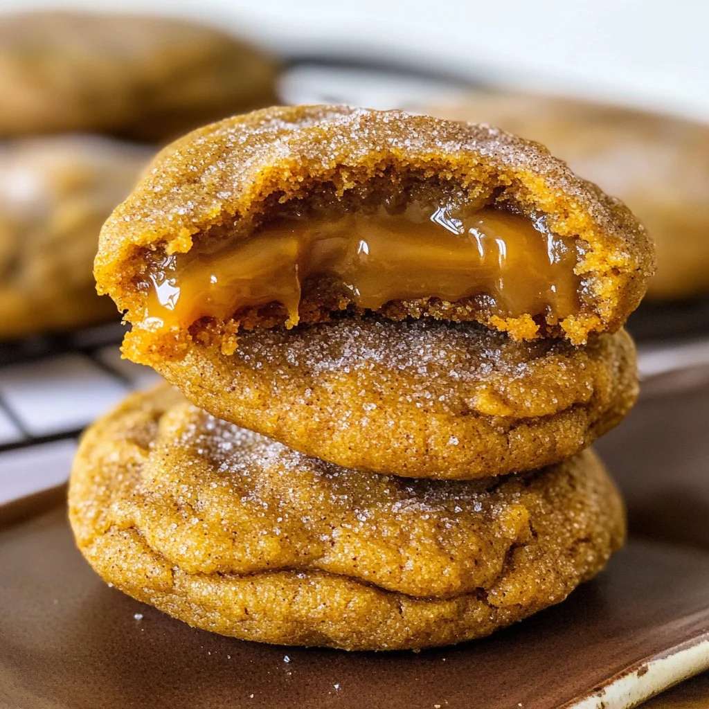 Caramel Stuffed Pumpkin Cookies