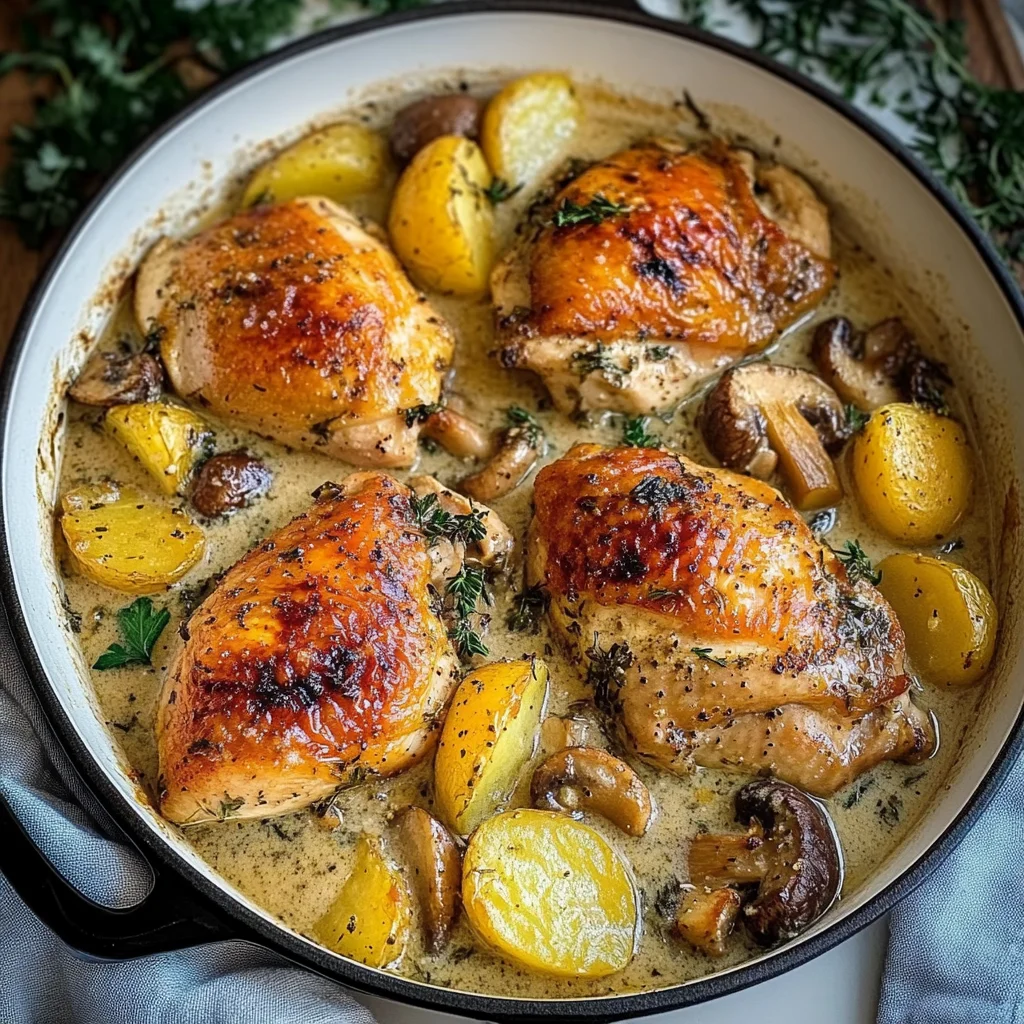 Herb Roasted Chicken in Creamy White Wine Sauce