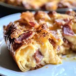 Overnight Cheesy Bacon Croissant Breakfast Casserole