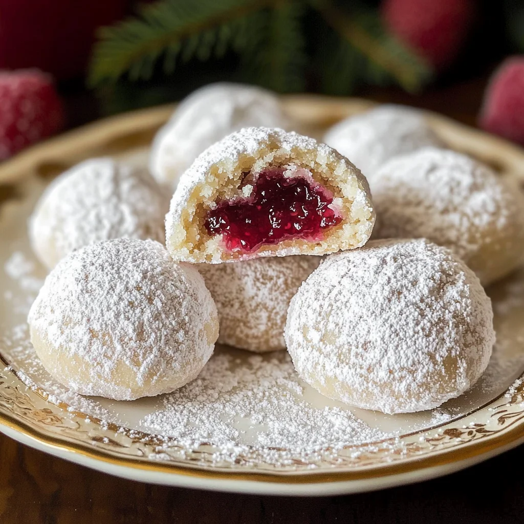Raspberry Almond Snowball Cookies (Jam Stuffed Snowballs)